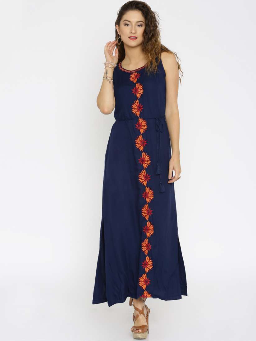 Buy Global Desi Women Navy Blue Solid Maxi Dress Dresses for Women 1487092 Myntra
