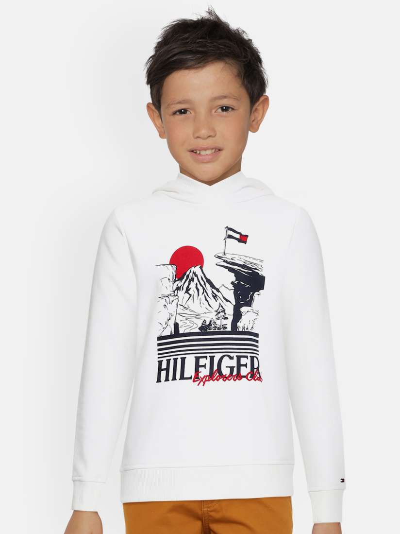 Buy Tommy Hilfiger Boys White Printed Hooded Organic Cotton Sweatshirt Sweatshirts for Boys 14871314 Myntra