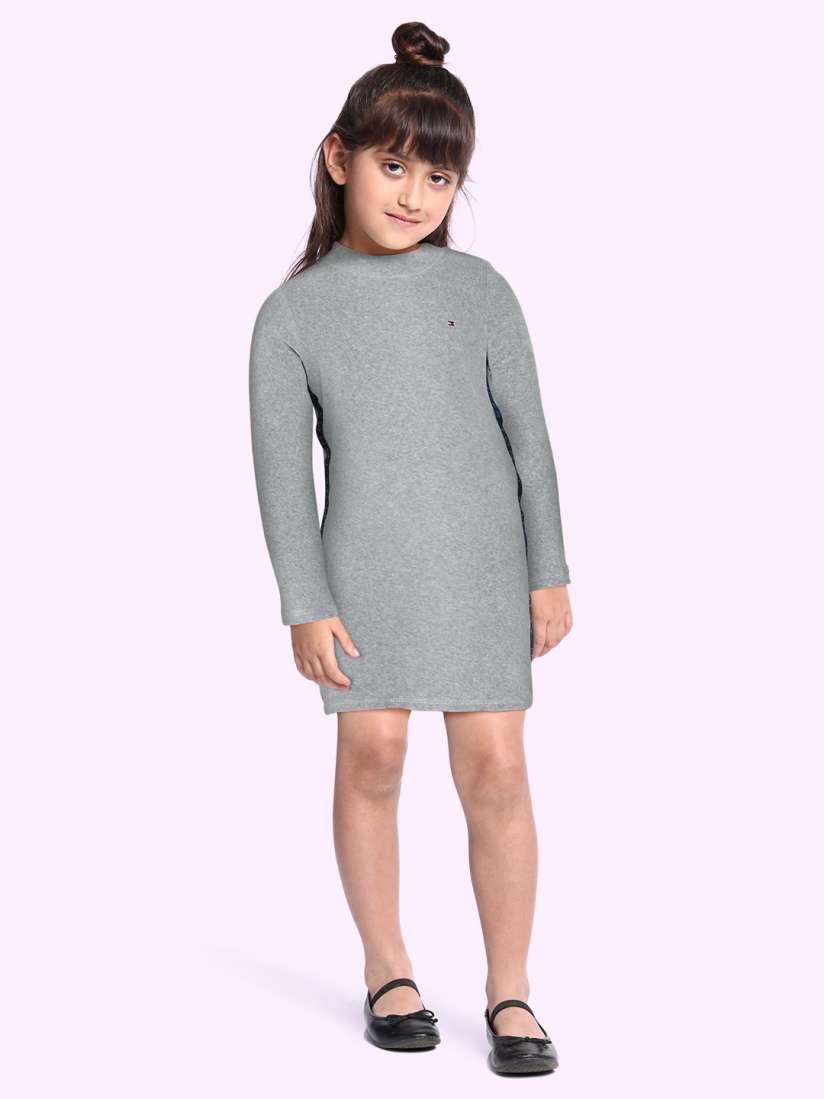 Buy Tommy Hilfiger Girls Grey Melange Solid High Neck Regular Sleeves Side Tape Jumper Dress Dresses for Girls 14871916 Myntra