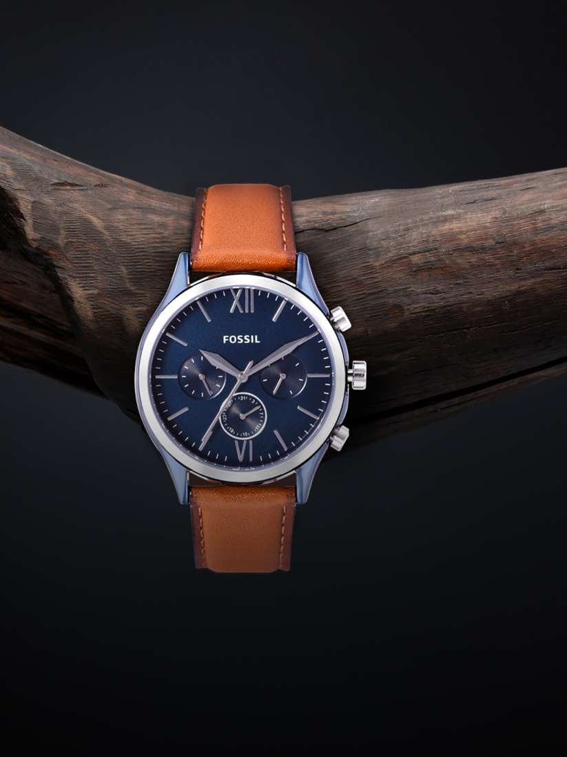 Buy Fossil Men Navy Blue Dial Brown Leather Straps Fenmore Midsize Analogue Watch BQ2402 Watches for Men 14872834 Myntra