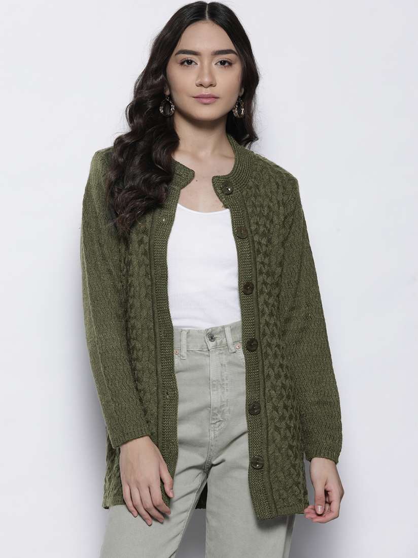 Olive green womens cardigan online