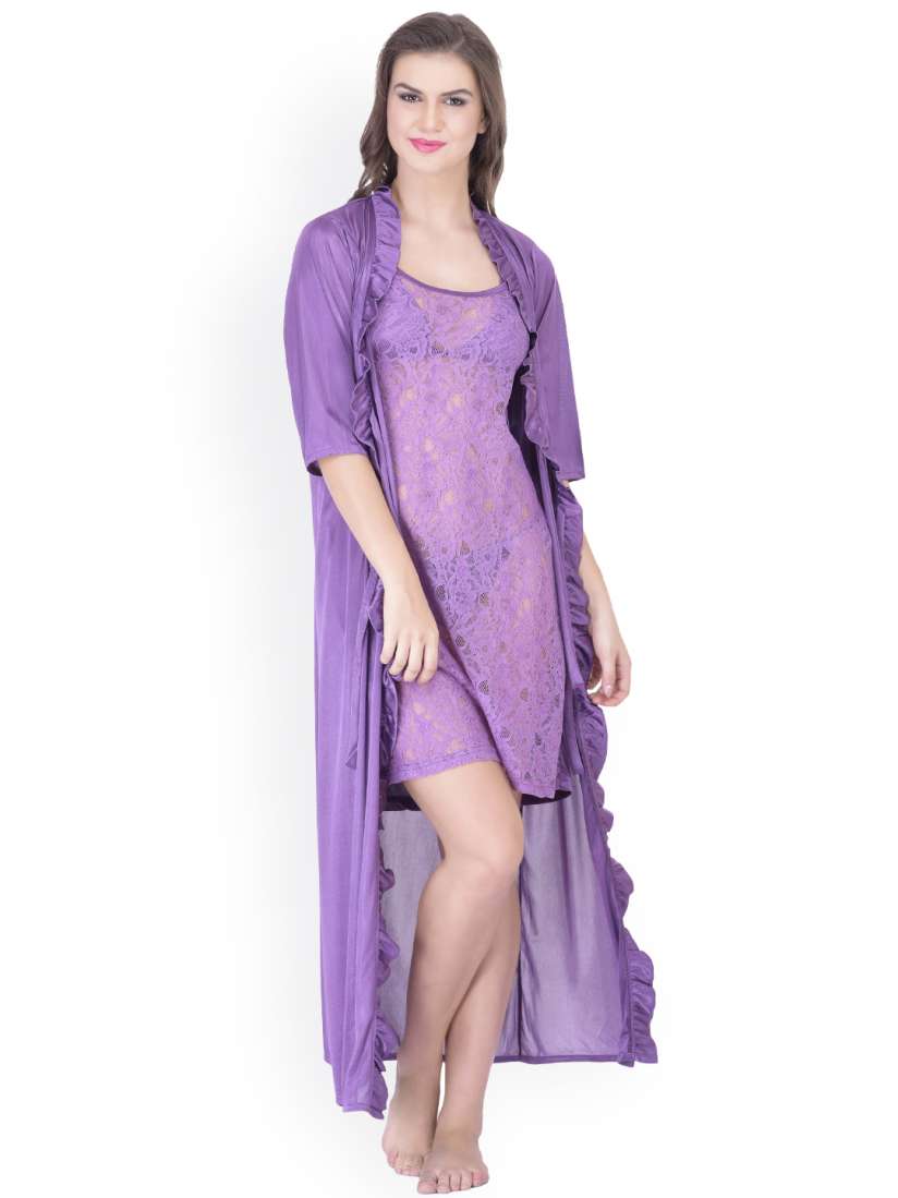 Buy Claura Purple Satin Nightdress Set ST 10 Nightdress for Women 1487673 Myntra