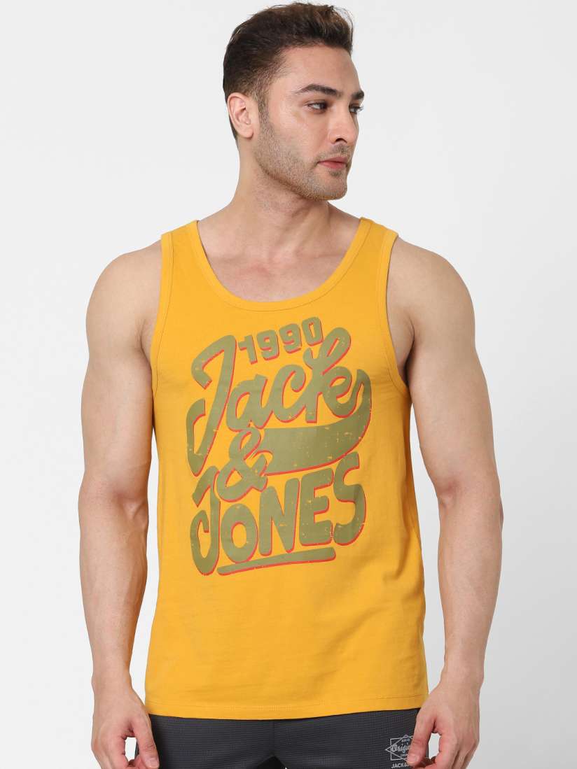 Buy Jack Jones Men Mustard Yellow Printed Tank Vest Innerwear Vests for Men 14886194 Myntra