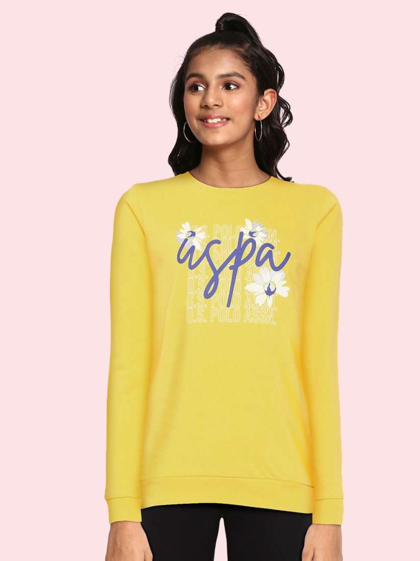 Buy U.S. Polo Assn. Kids Girls Yellow Typography Printed Pure Cotton Sweatshirt Sweatshirts for Girls 14887042 Myntra