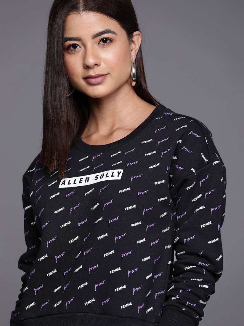 Buy Allen Solly Woman Black White Typography Printed Sweatshirt Sweatshirts for Women 14887992 Myntra