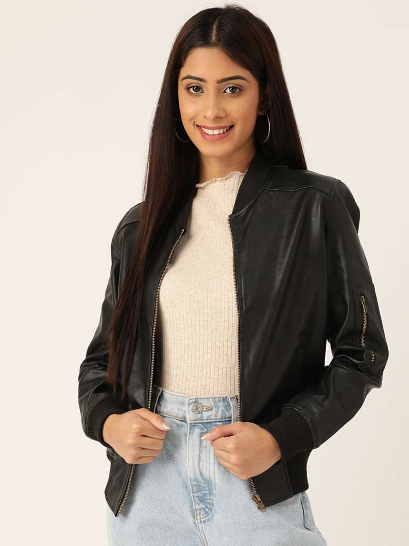 Buy Leather Retail Women Black Solid Lightweight Biker Jacket Jackets for Women 14896602 Myntra