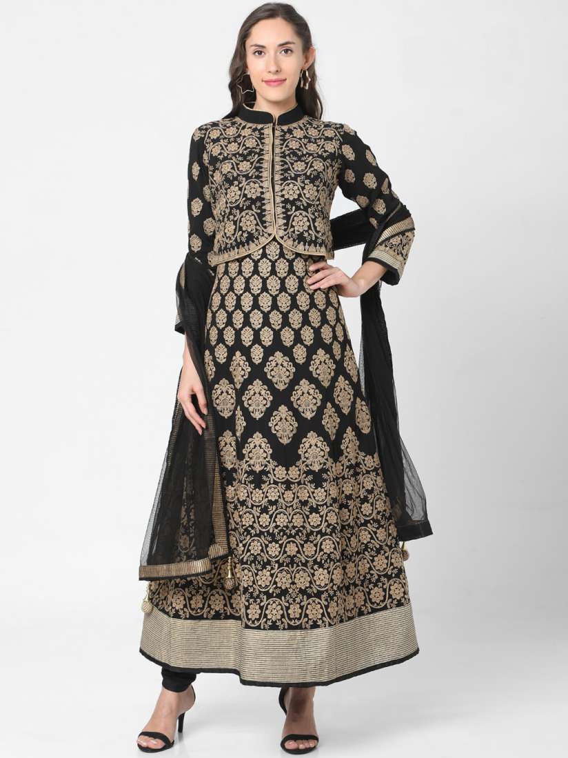 Buy SALWAR STUDIO Women Black Ethnic Motifs Printed Panelled Kurti with Skirt With Dupatta Kurta Sets for Women 14904954 Myntra