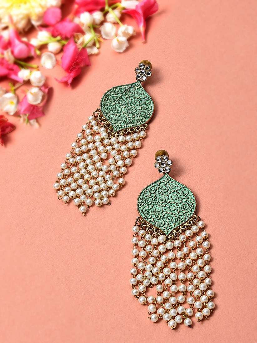 Buy Zaveri Pearls Green Off White Gold Plated Contemporary Drop Earrings Earrings for Women 14905126 Myntra