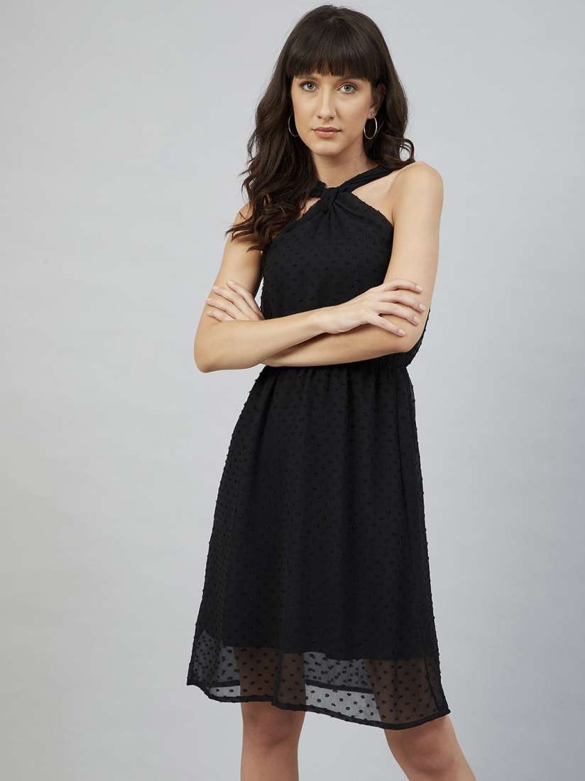 Buy Carlton London Black Halter Neck Georgette Dress Dresses for Women 14911672 Myntra