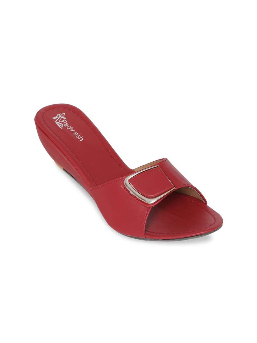 Buy Padvesh Maroon Wedge Sandals with Buckles Heels for Women