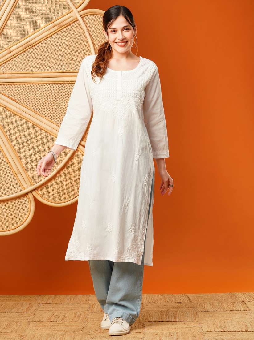 Buy ADA Women Plus Size White Chikankari Embroidered Kurta Kurtas for Women 14920108 Myntra