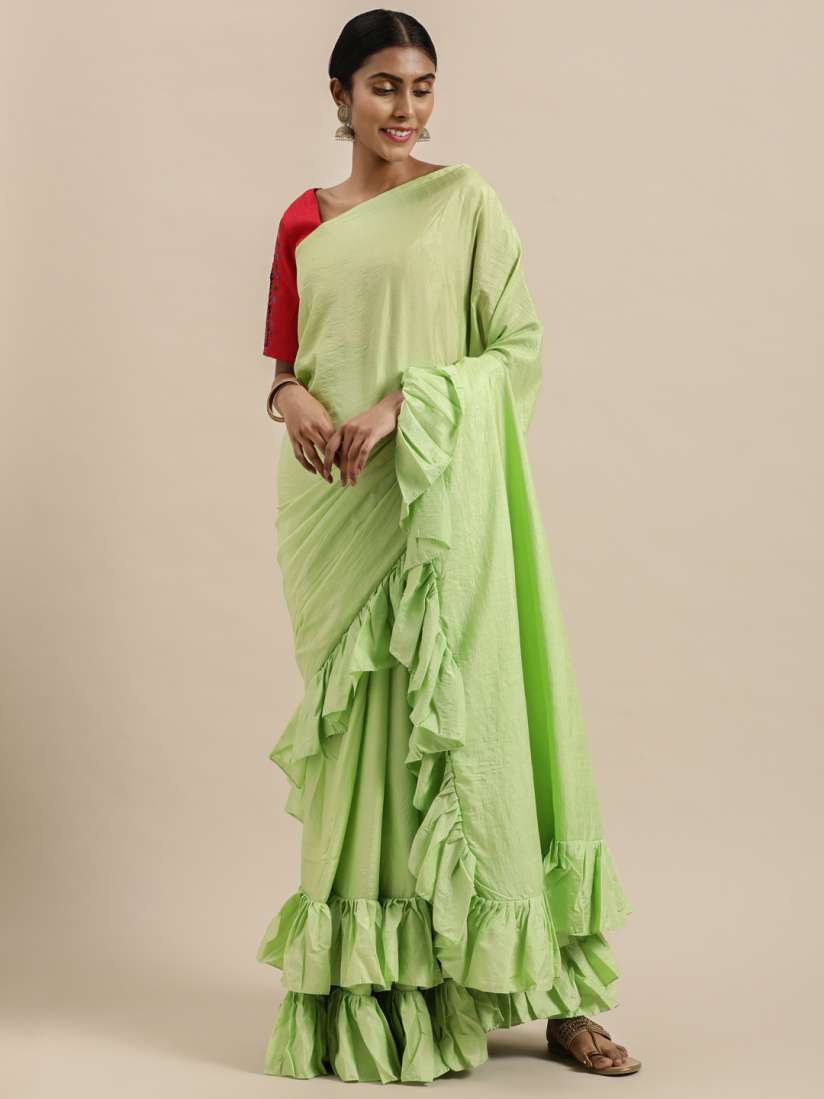 Buy Kvsfab Green Solid Dola Silk Ruffle Saree Sarees for Women 14930138 Myntra