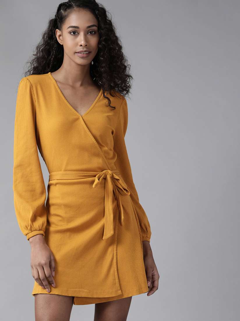 Mustard yellow wrap dress new arrivals