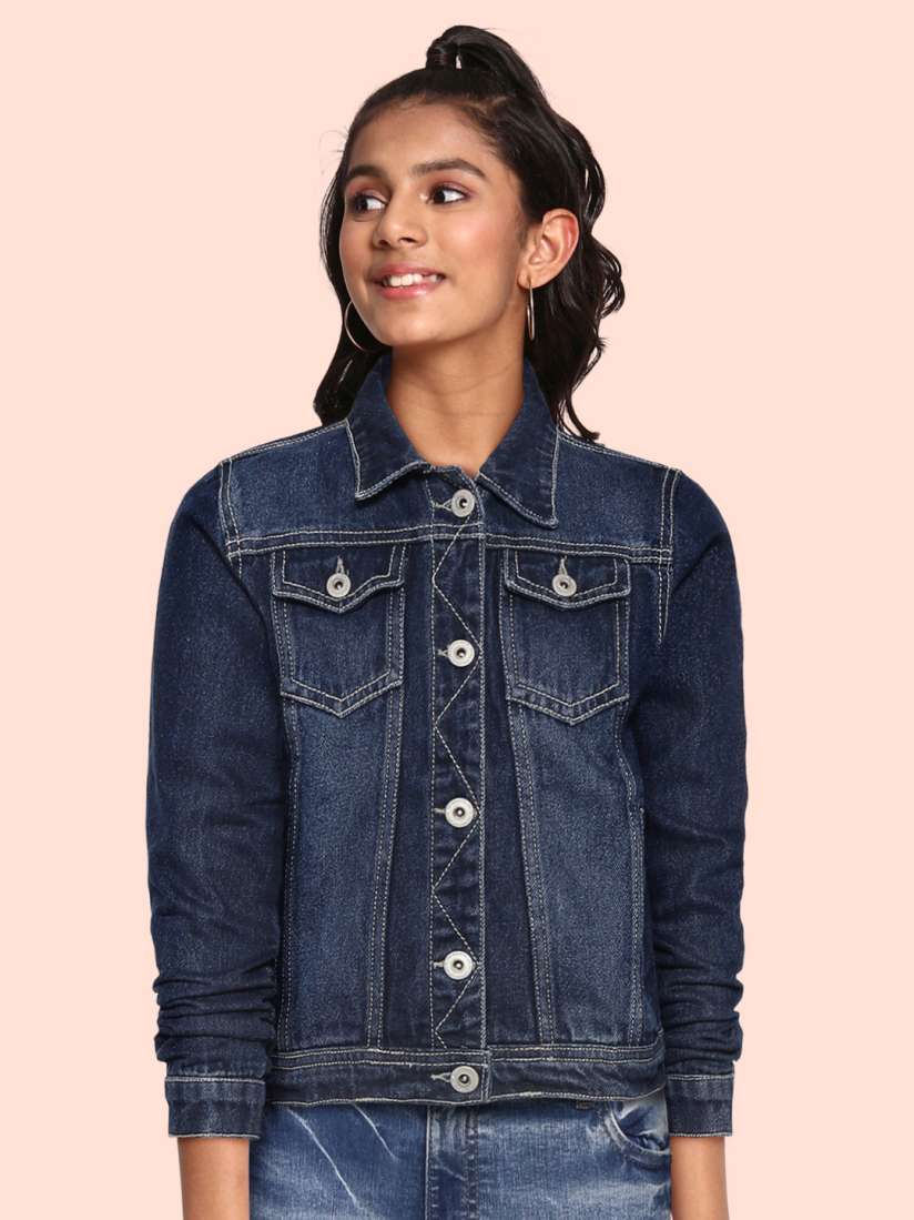 Buy UTH by Roadster Girls Navy Blue Pure Cotton Washed Denim Jacket Jackets for Girls 14938902 Myntra
