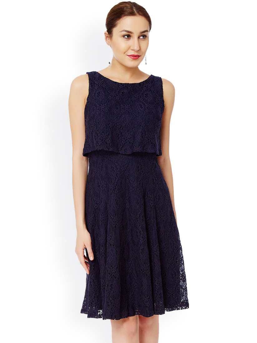 Buy Avirate Women Navy Polyester Lace A line Dress Dresses for Women 1494366 Myntra