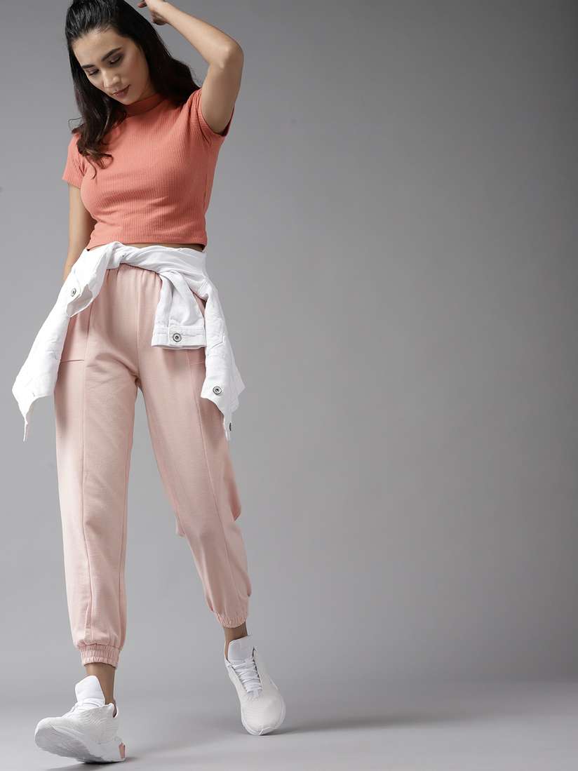 Buy Roadster Women Peach-Coloured Solid Joggers - Track Pants for Women  14955202 | Myntra