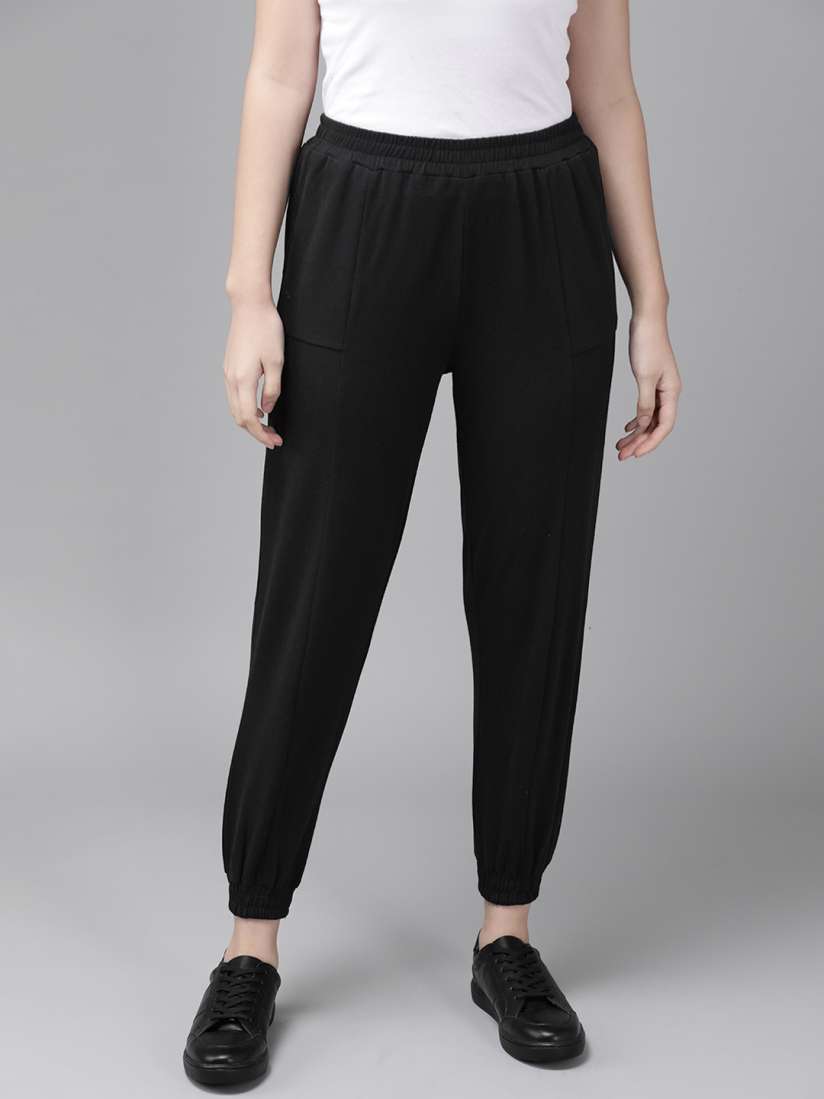 Buy Roadster Women Black Solid Straight Fit Cropped Joggers Track Pants for Women 14955258 Myntra