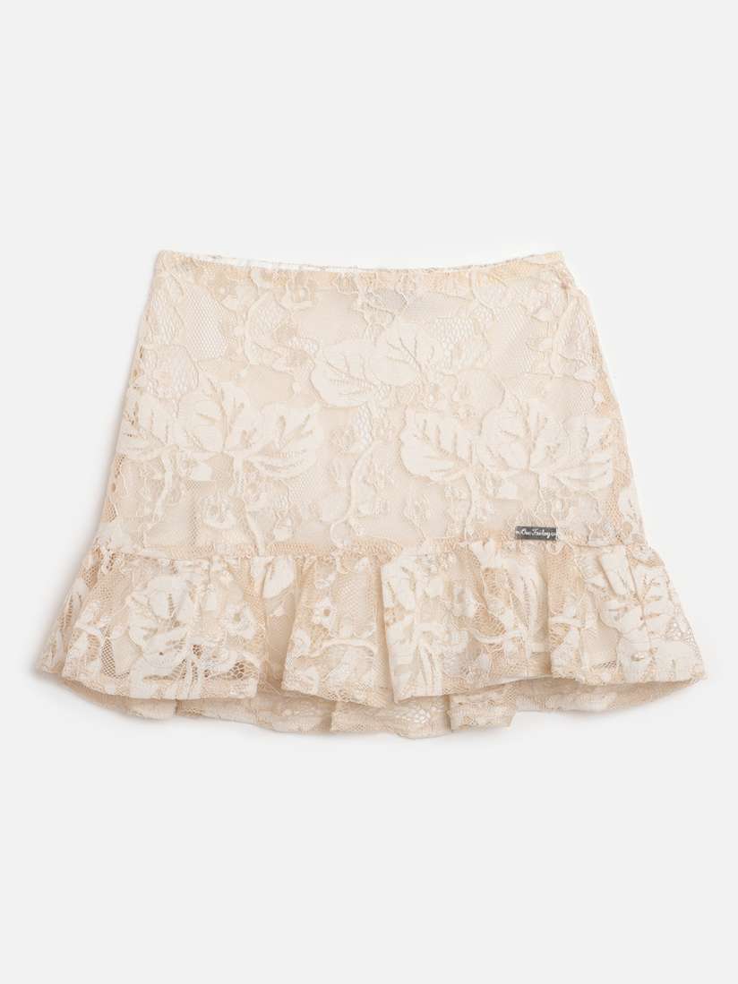 Buy One Friday Girls Cream Coloured Lace Floral Self Design Peplum Skirt Skirts for Girls 14956802 Myntra