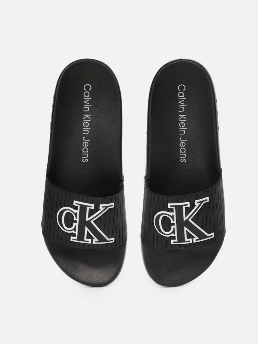 Buy Calvin Klein Men Black ALONZO Brand Logo Self Striped Sliders Flip Flops for Men 14961354 Myntra