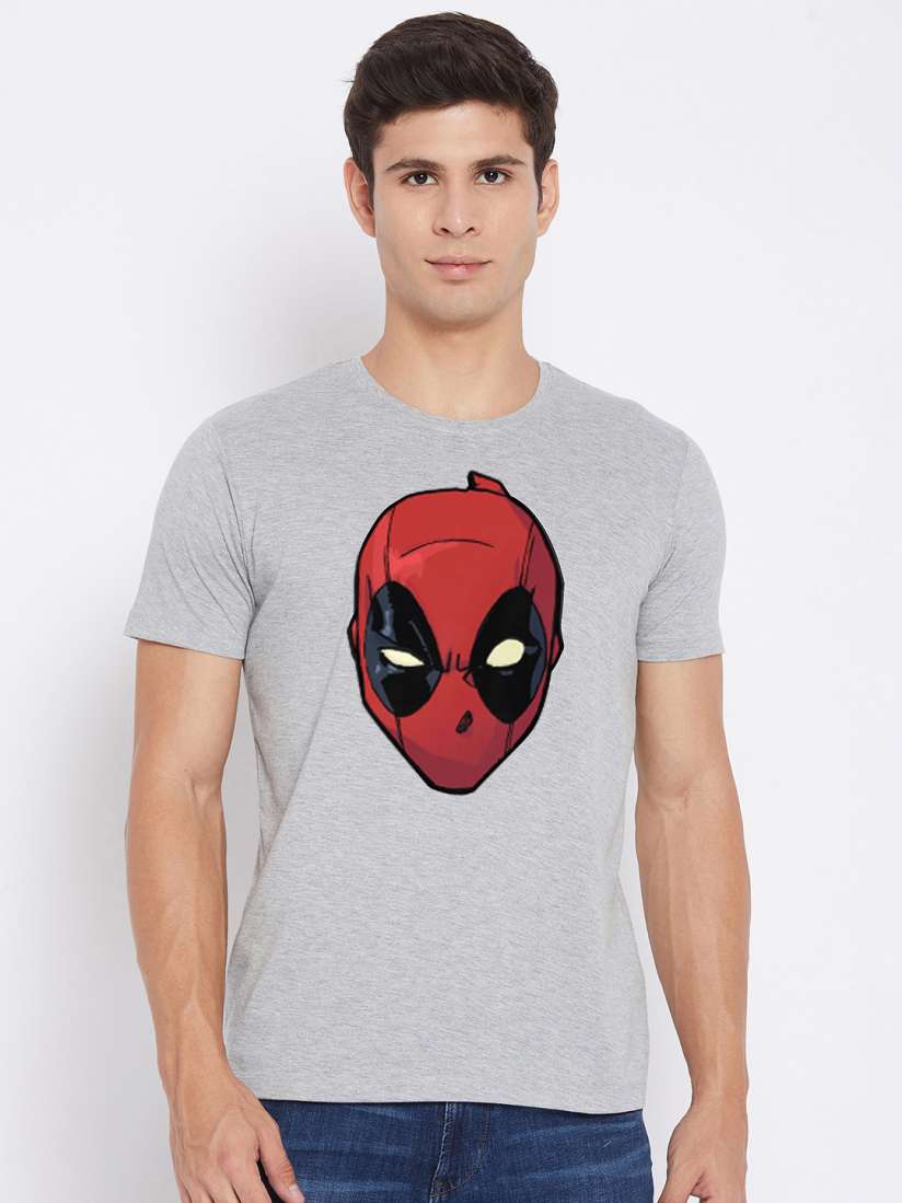 Buy Marvel by Wear Your Mind Men Grey Red Deadpool Printed Pure Cotton T shirt Tshirts for Men 14968896 Myntra
