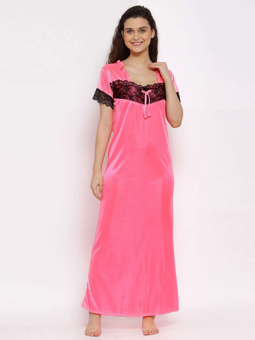 Buy Fasense Women Pink Solid Satin Maxi Night Dress Nightdress for Women 14972664 Myntra