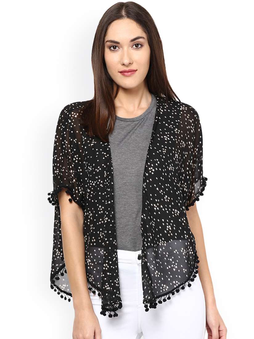 Buy Raindrops Black Printed Georgette Shrug Shrug for Women 1498609 Myntra
