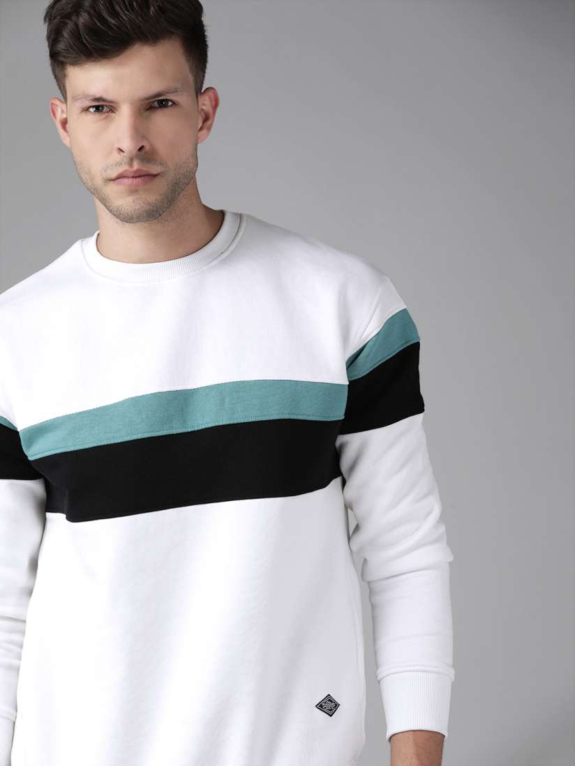 Buy Roadster Men White Black Striped Sweatshirt Sweatshirts for Men 14992004 Myntra