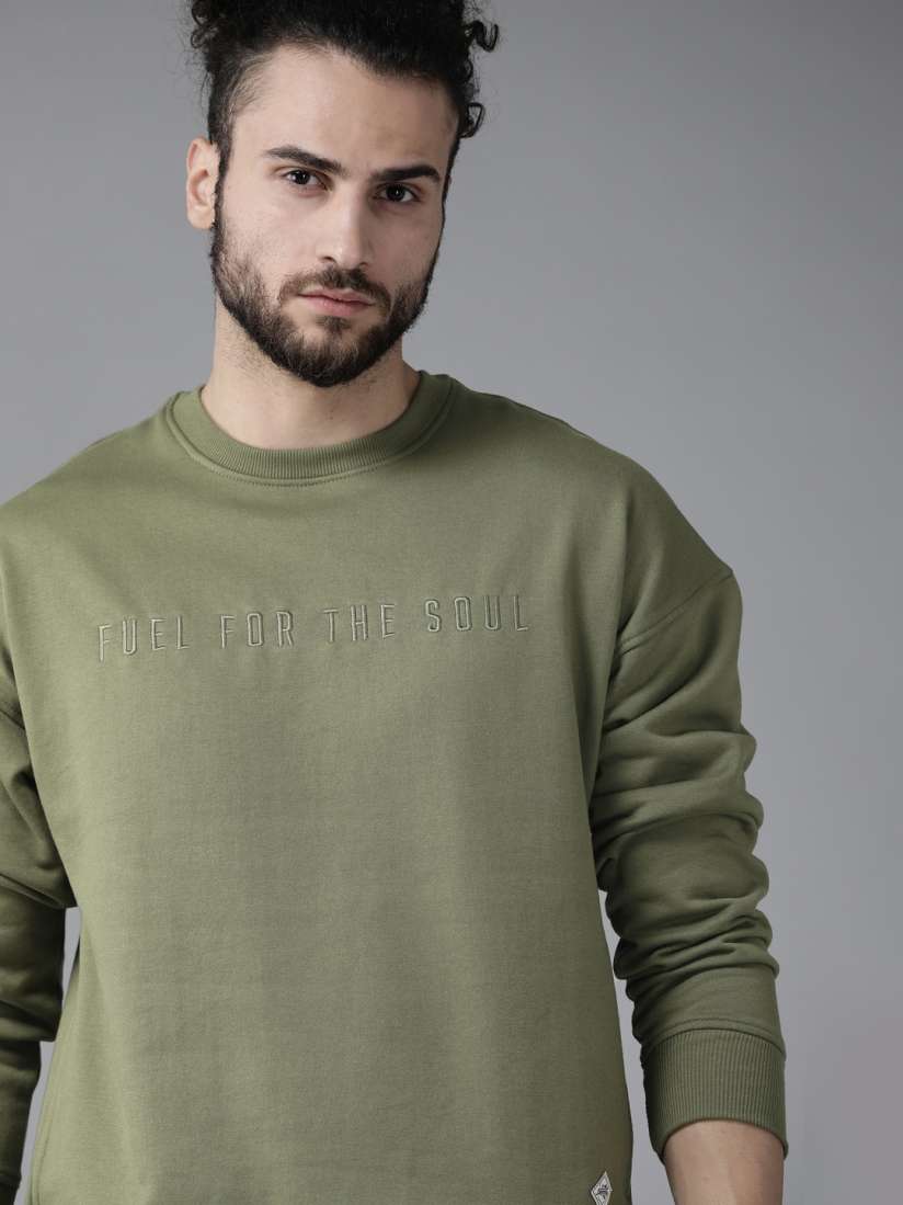 Buy Roadster Men Olive Green Embroidered Detail Sweatshirt Sweatshirts for Men 14992284 Myntra