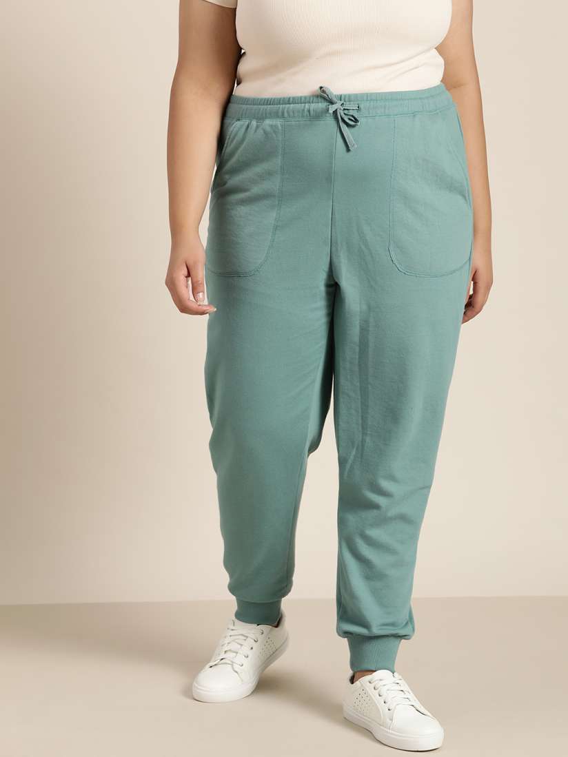 Buy Sztori Women Plus Size Sea Green Solid Joggers Track Pants for Women 14996844 Myntra