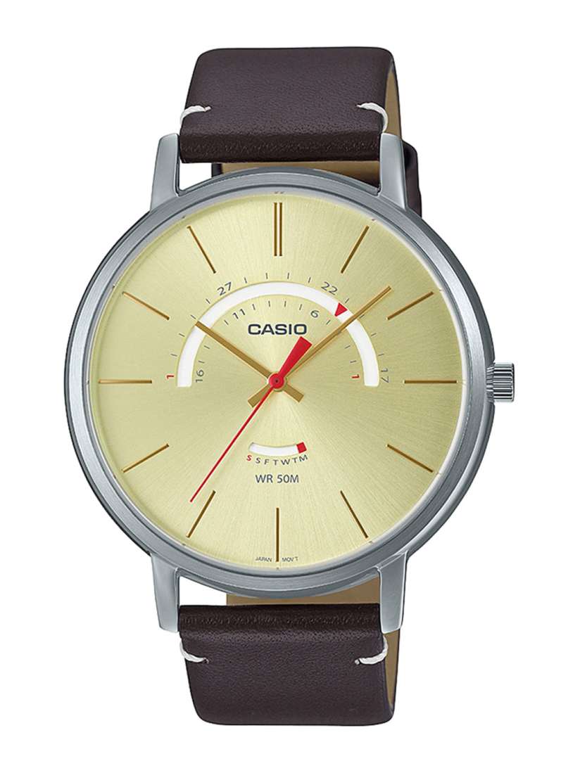 Buy CASIO Men Yellow Dial Brown Leather Straps Analogue Watch A1879 Watches for Men 15000530 Myntra