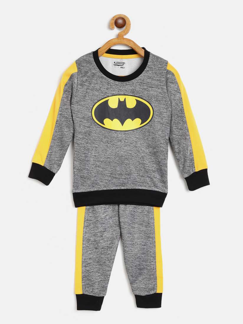 Buy GAME BEGINS Boys Grey Melange Yellow Pure Cotton Batman Print Tracksuit Tracksuits for Boys 15001342 Myntra