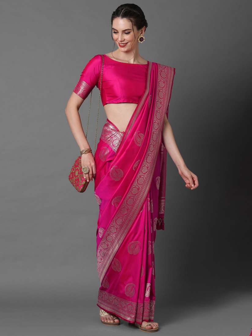 Myntra pink saree on sale