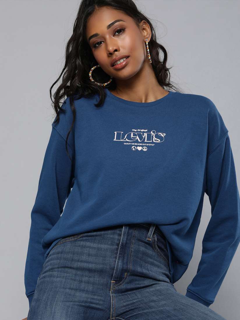 Buy Levis Women Navy Blue Logo Printed Sweatshirt Sweatshirts for Women 15016328 Myntra