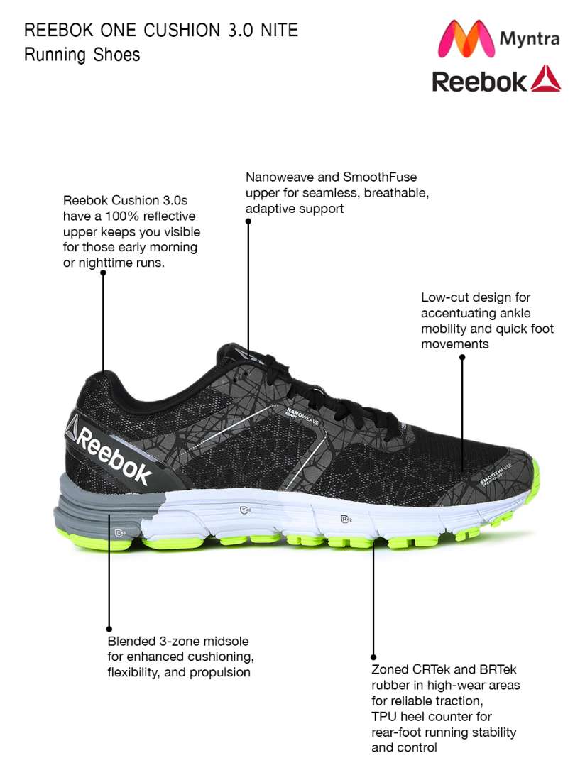 Buy Reebok Men Black One Cushion 3.0 NITE Running Shoes Sports Shoes for Men 1502484 Myntra