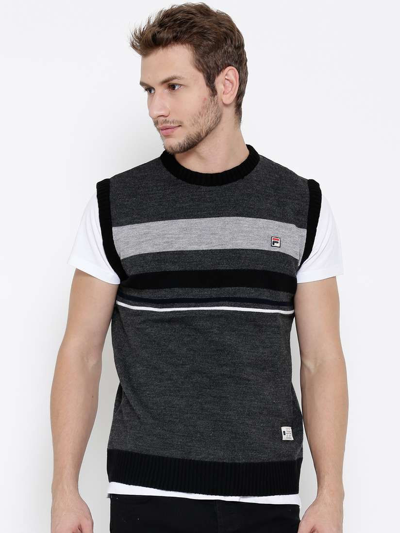 Buy FILA Men Charcoal Grey REEF Striped Sweater Sweaters for Men