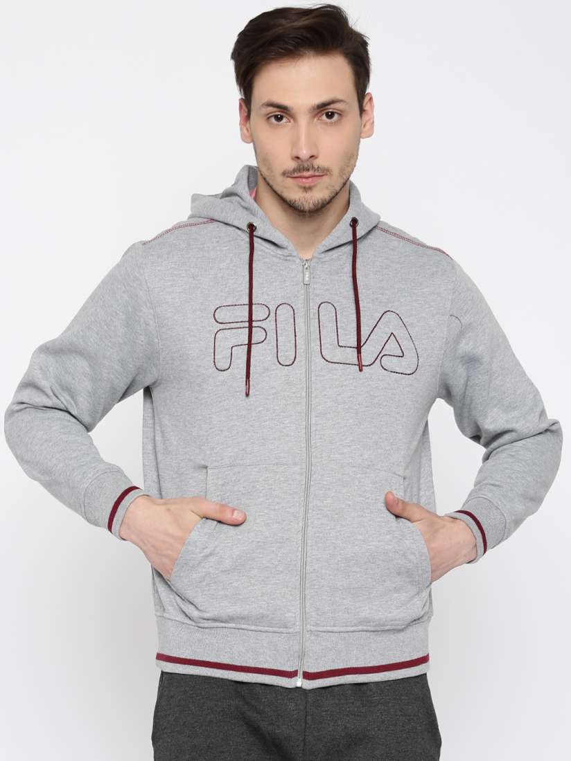 Buy FILA Men Grey Melange Printed Hooded Sweatshirt Sweatshirts for Men 1502732 Myntra