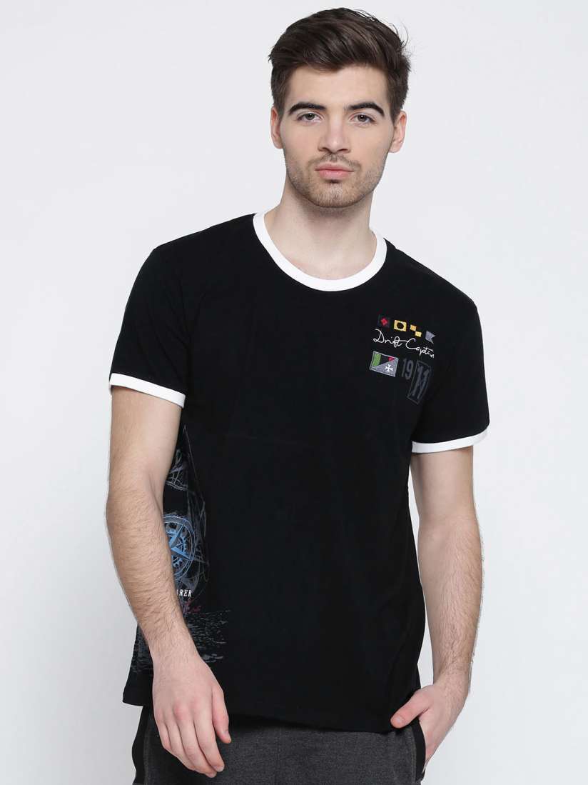 Buy FILA Men Black Printed Seafarer Pure Cotton T shirt Tshirts for Men 1502770 Myntra