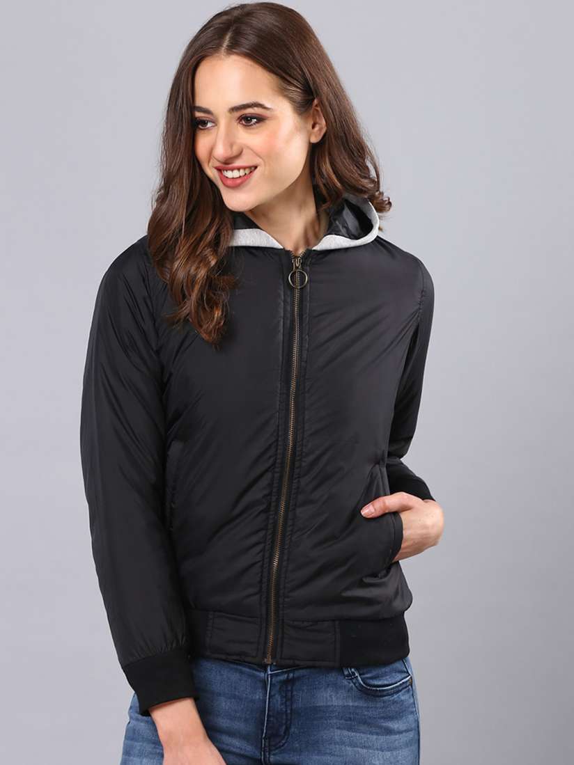 Buy Campus Sutra Women Black Solid Hooded Open Front Jacket Jackets for Women 15027780 Myntra