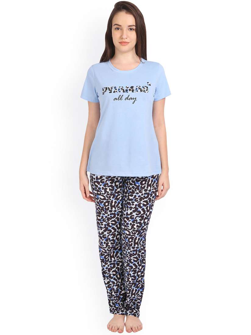 Buy Soie Blue Black Animal Print Night Suit NT 37 Night suits for Women 1502823 Myntra