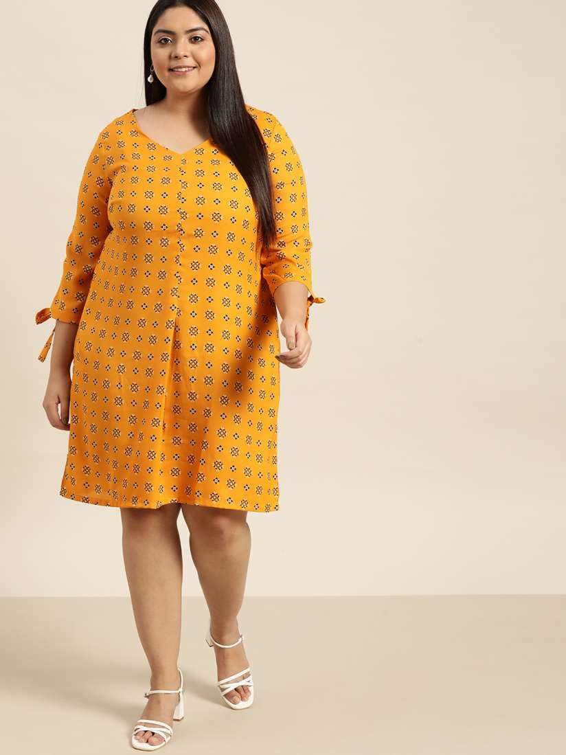 Buy Sztori Plus Size Mustard Yellow Black Ethnic Motifs A Line Dress Dresses for Women 15028384 Myntra
