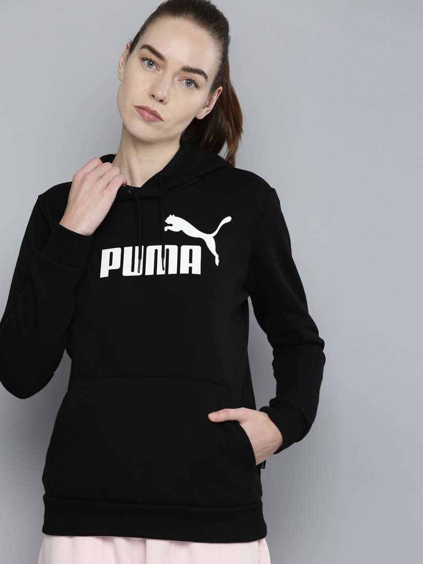Buy Puma Women Black Printed Essentials Logo Hooded Sweatshirt Sweatshirts for Women 15029992 Myntra