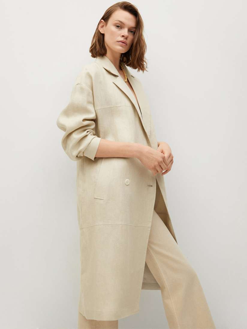 Buy MANGO Women Beige Solid Linen Trench Coat Coats for Women 15035174 Myntra