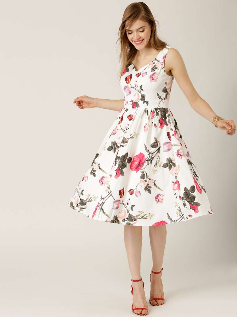 Buy QUIZ Women Off White Floral Print Fit Flare Dress Dresses for Women 1504361 Myntra