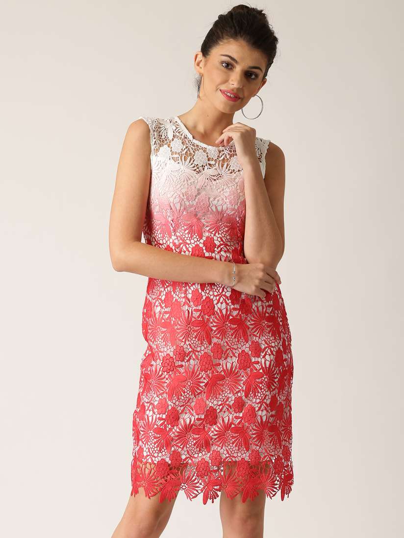 Buy QUIZ Women Coral Red Ombre Dyed Lace Sheath Dress Dresses for Women 1504403 Myntra