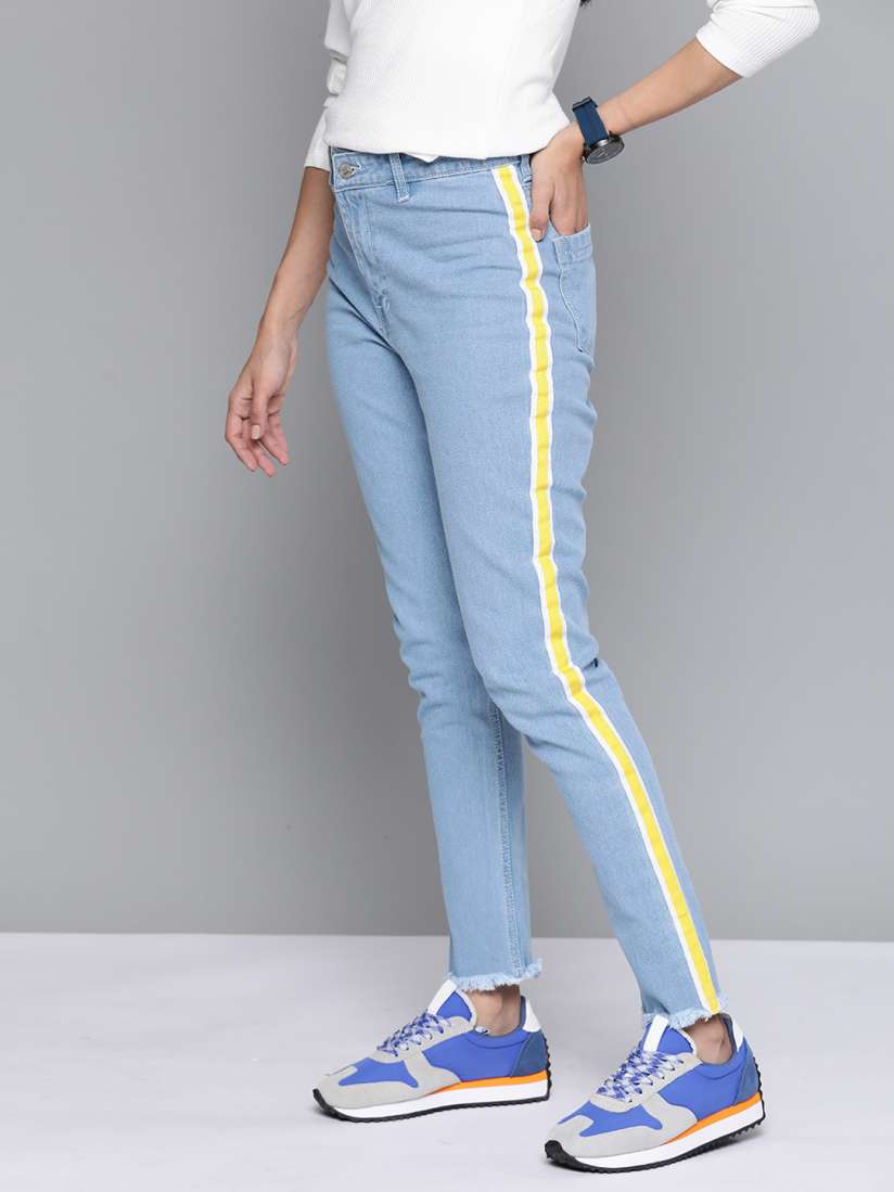 Side stripe jeans myntra hot sale