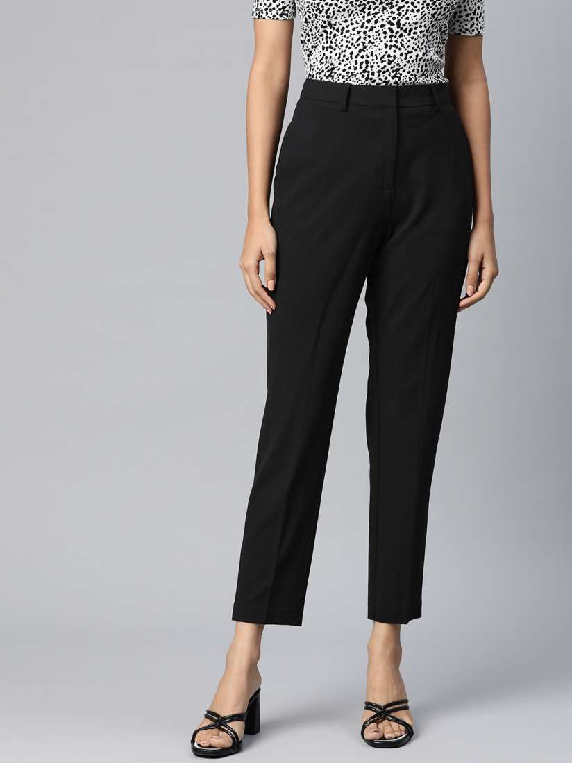 Black slim cropped trousers clearance