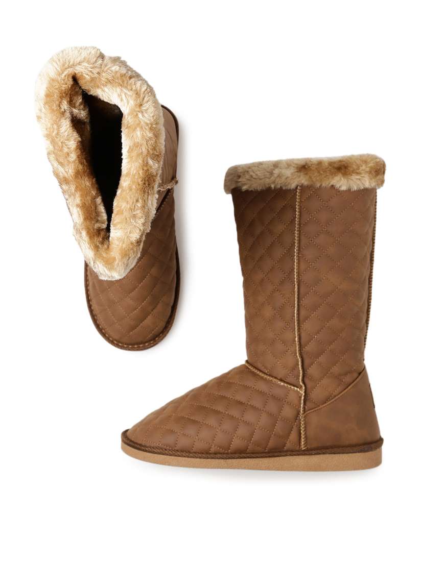 Buy Carlton London Women Brown Quilted High Top Flat Boots Boots for Women 1504995 Myntra