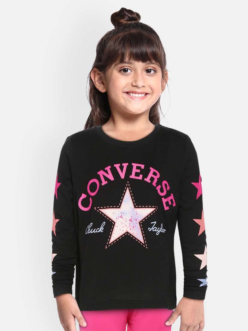Buy Converse Girls Black Pink Brand Logo Heart Print Boxy Pure Cotton T shirt Tshirts for Girls 15054730 Myntra
