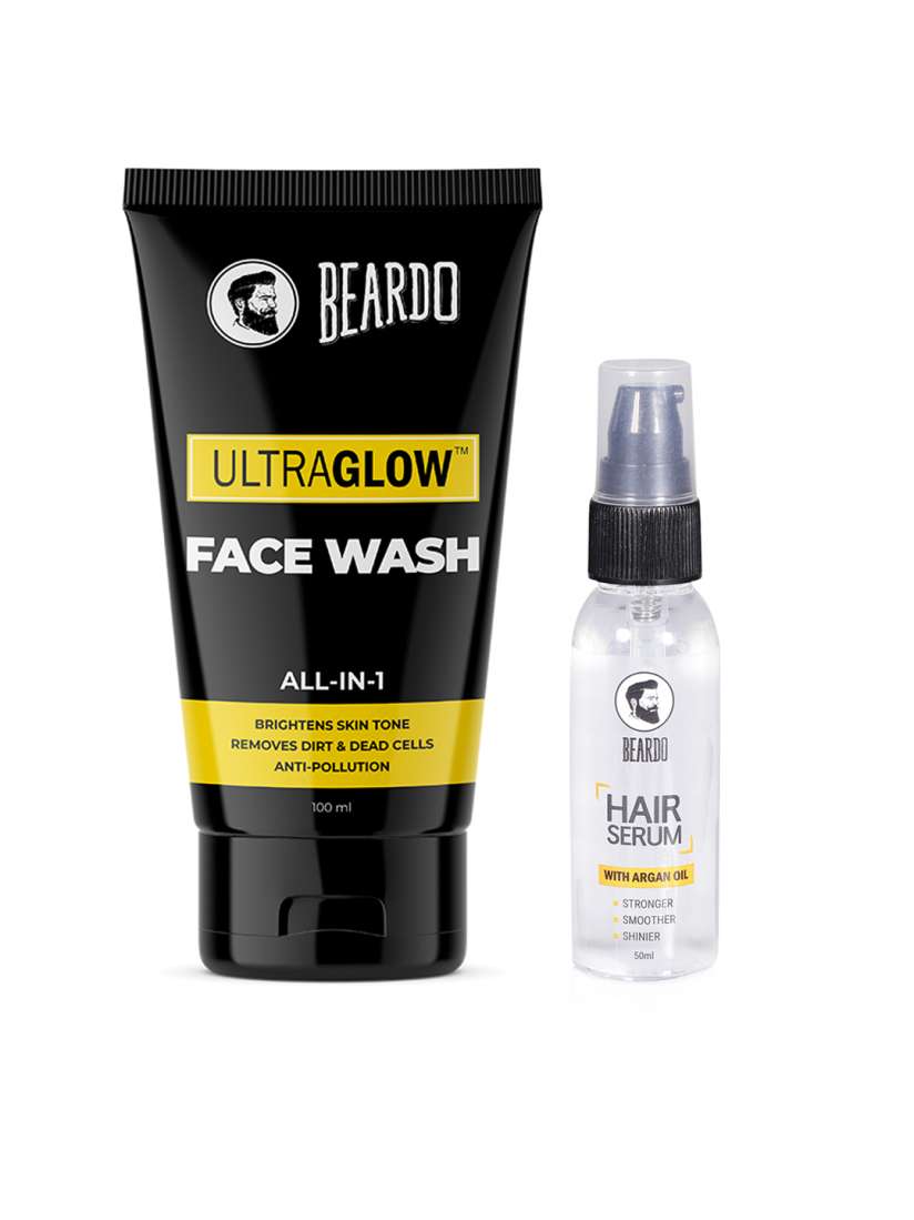 Buy BEARDO Ultraglow All in 1 Face Wash Argan Oil Hair Serum Set Face Wash and Cleanser for Men 15061656 Myntra