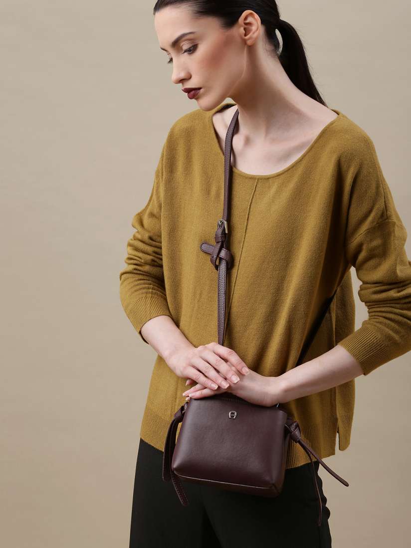 Buy AIGNER Burgundy Carla Neat Leather Sling Bag Handbags for Women 1507411 Myntra